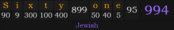 "Sixty-one" = 994 (Jewish)