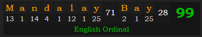 "Mandalay Bay" = 99 (English Ordinal)