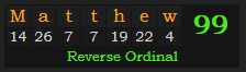 "Matthew" = 99 (Reverse Ordinal)