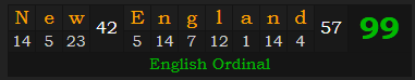 "New England" = 99 (English Ordinal)