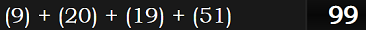 (9) + (20) + (19) + (51) = 99