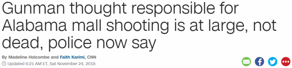 Gunman thought responsible for Alabama mall shooting is at large, not dead, police now say