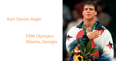 Kurt Steven Angle won the gold medal in the 100kg freestyle wrestling event at the 1996 Olympics in Atlanta, Georgia.