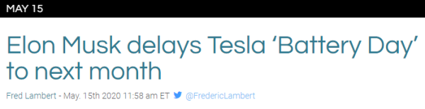 Elon Musk delays Tesla ‘Battery Day’ to next month