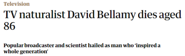 TV naturalist David Bellamy dies aged 86