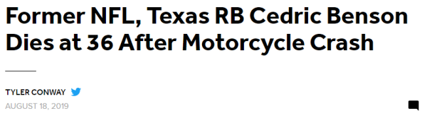 Former NFL, Texas RB Cedric Benson Dies at 36 After Motorcycle Crash