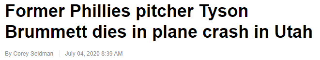 Former Phillies pitcher Tyson Brummett dies in plane crash in Utah