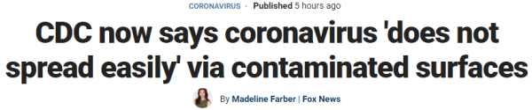 CDC now says coronavirus 'does not spread easily' via contaminated surfaces