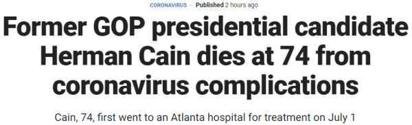 Former GOP presidential candidate Herman Cain dies at 74 from coronavirus complications