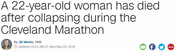 A 22-year-old woman has died after collapsing during the Cleveland Marathon