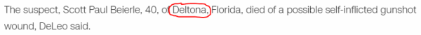 The suspect, Scott Paul Beierle, 40, of Deltona, Florida, died of a possible self-inflicted gunshot wound, DeLeo said.
