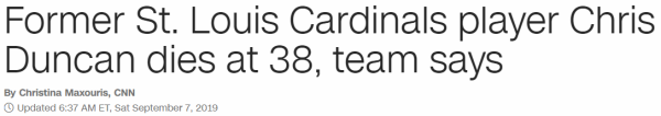 Former St. Louis Cardinals player Chris Duncan dies at 38, team says