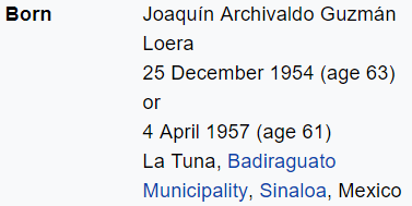 25 December 1954 (age 63) or 4 April 1957 (age 61)