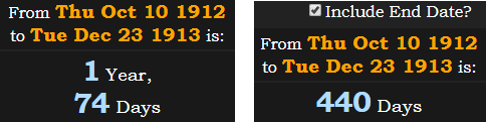 1 Year, 74 Days or a span of 440 Days