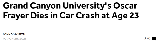 Grand Canyon University's Oscar Frayer Dies in Car Crash at Age 23