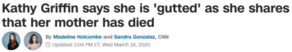 Kathy Griffin says she is 'gutted' as she shares that her mother has died