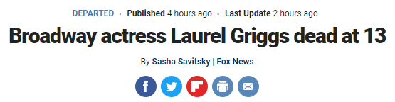 Broadway actress Laurel Griggs dead at 13