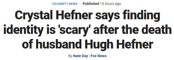 Crystal Hefner says finding identity is 'scary' after the death of husband Hugh Hefner