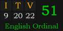 "ITV" = 51 (English Ordinal)