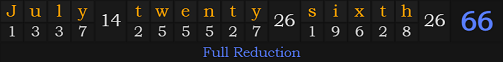 "July twenty-sixth" = 66 (Full Reduction)