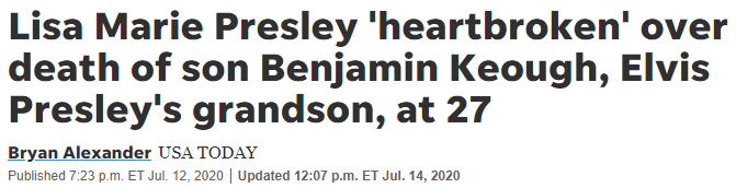 Lisa Marie Presley 'heartbroken' over death of son Benjamin Keough, Elvis Presley's grandson, at 27