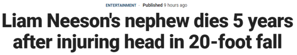 Liam Neeson's nephew dies 5 years after injuring head in 20-foot fall