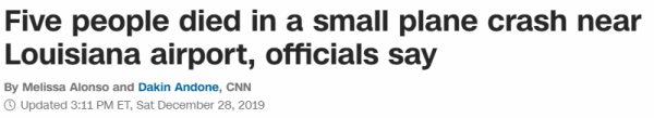 Five people died in a small plane crash near Louisiana airport, officials say