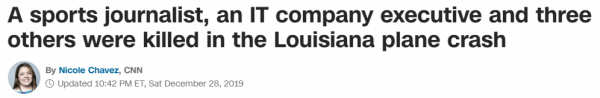 A sports journalist, an IT company executive and three others were killed in the Louisiana plane crash