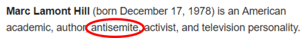 Marc Lamont Hill (born December 17, 1978) is an American academic, author, antisemite, activist, and television personality. 