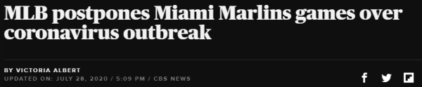 MLB postpones Miami Marlins games over coronavirus outbreak