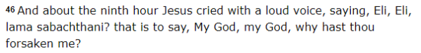 And about the ninth hour Jesus cried with a loud voice, saying, Eli, Eli, lama sabachthani? that is to say, My God, my God, why hast thou forsaken me?