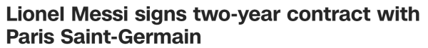 Lionel Messi signs two-year contract with Paris Saint-Germain