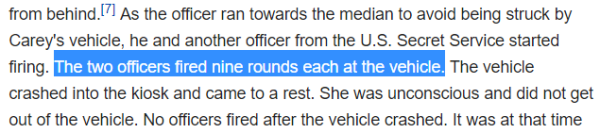 The two officers fired nine rounds each at the vehicle