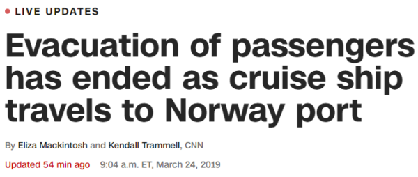 Evacuation of passengers has ended as cruise ship travels to Norway port