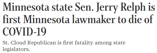 Minnesota state Sen. Jerry Relph is first Minnesota lawmaker to die of COVID-19 St. Cloud Republican is first fatality among state legislators. 