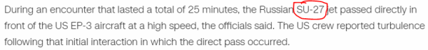 During an encounter that lasted a total of 25 minutes, the Russian SU-27 jet passed directly in front of the US EP-3 aircraft at a high speed, the officials said. The US crew reported turbulence following that initial interaction in which the direct pass occurred.