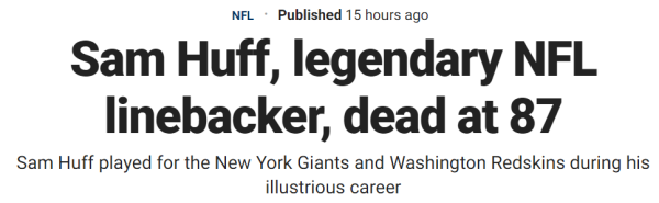 Sam Huff, legendary NFL linebacker, dead at 87