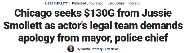 Chicago seeks $130G from Jussie Smollett as actor's legal team demands apology from mayor, police chief