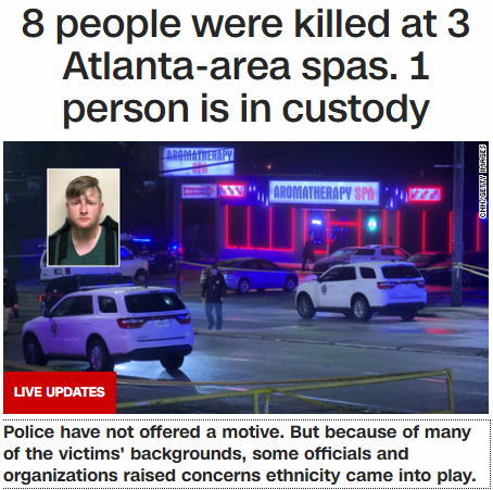8 people were killed at 3 Atlanta-area spas. 1 person is in custody