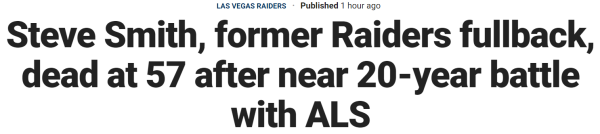 Steve Smith, former Raiders fullback, dead at 57 after near 20-year battle with ALS