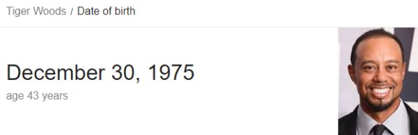 Tiger Woods/Date of birth December 30, 1975