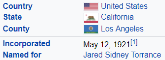 Torrance was incorporated on May 12th, 1921