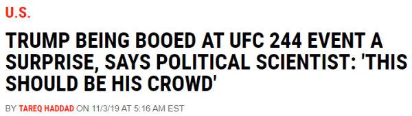 TRUMP BEING BOOED AT UFC 244 EVENT A SURPRISE, SAYS POLITICAL SCIENTIST: 'THIS SHOULD BE HIS CROWD'