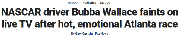 NASCAR driver Bubba Wallace faints on live TV after hot, emotional Atlanta race