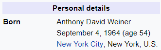 Anthony David Weiner September 4, 1964