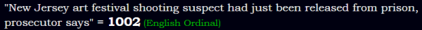 "New Jersey art festival shooting suspect had just been released from prison, prosecutor says" = 1002 (English Ordinal)
