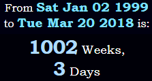 1002 Weeks, 3 Days