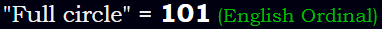 "Full circle" = 101 (English Ordinal)