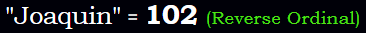 "Joaquin" = 102 (Reverse Ordinal)