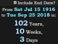 102 Years, 10 Weeks, 3 Days